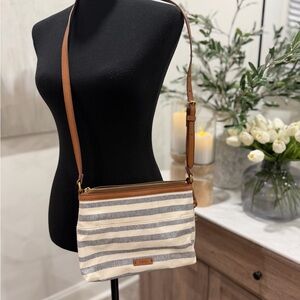 Fossil Fiona Striped Crossbody Bag with Tan Leather Trim